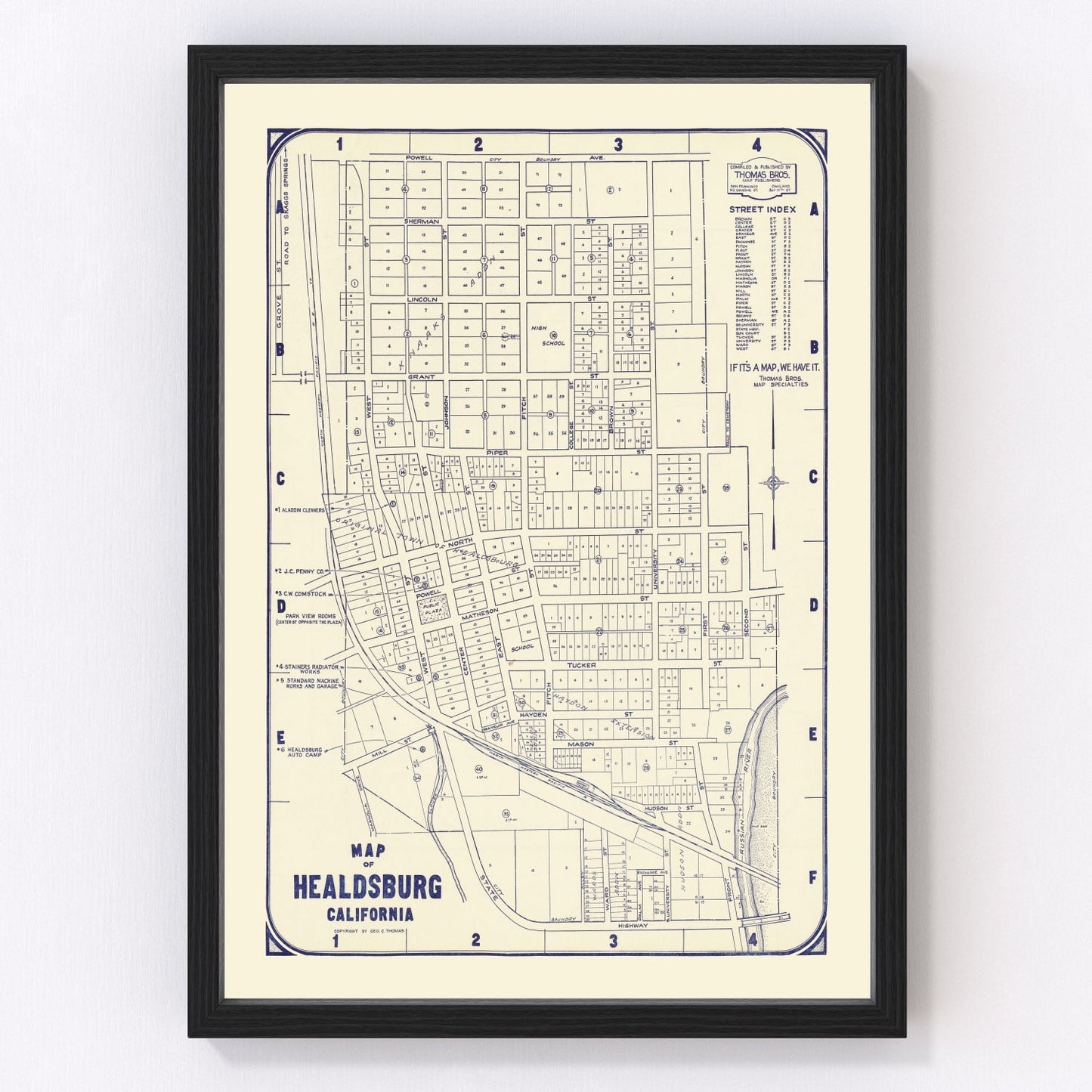 Vintage map of Healdsburg, California, 1920