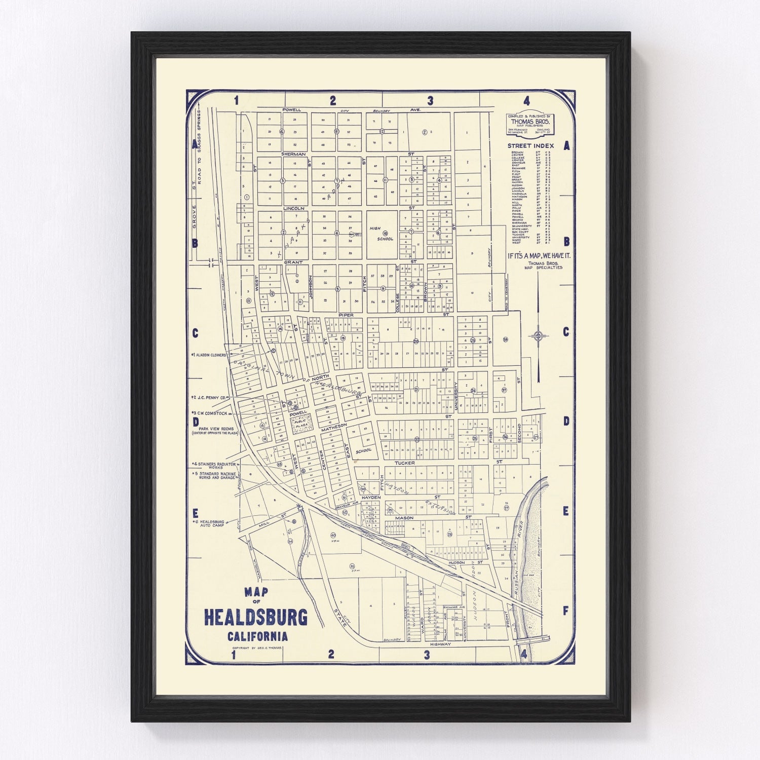 Vintage map of Healdsburg, California, 1920