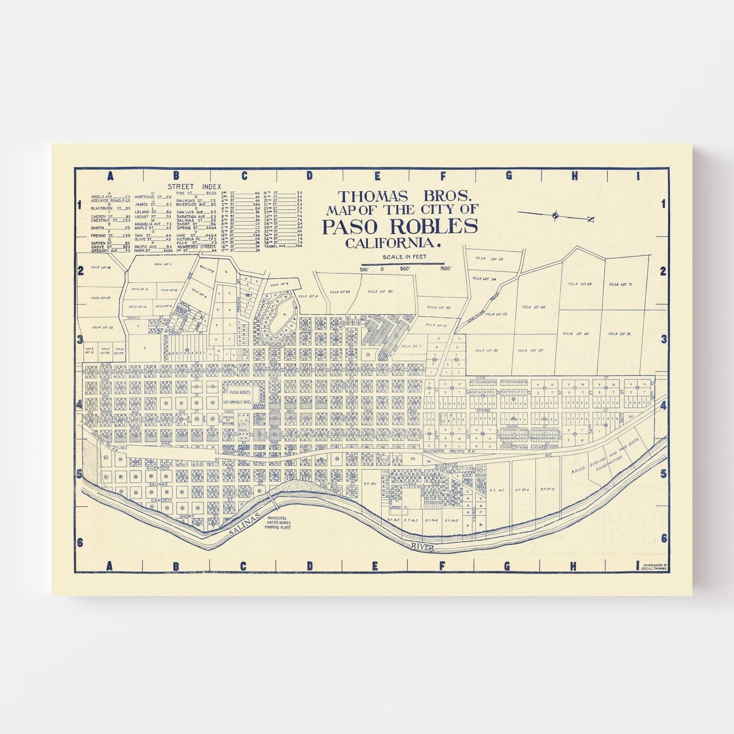 Vintage Map of Paso Robles, California, 1920