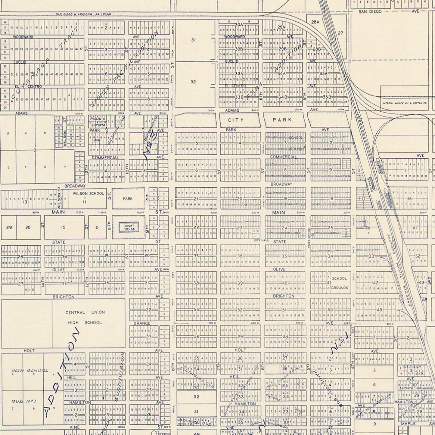 Vintage Map of El Centro, California, 1920