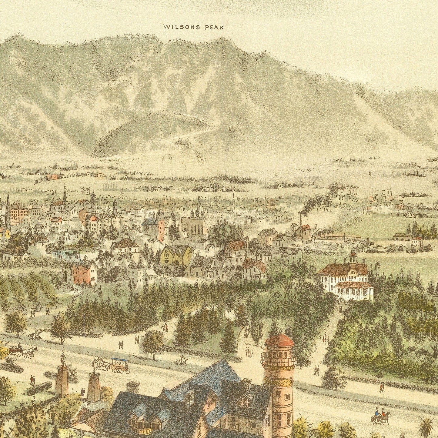 Vintage Map of Pasadena, California, 1892