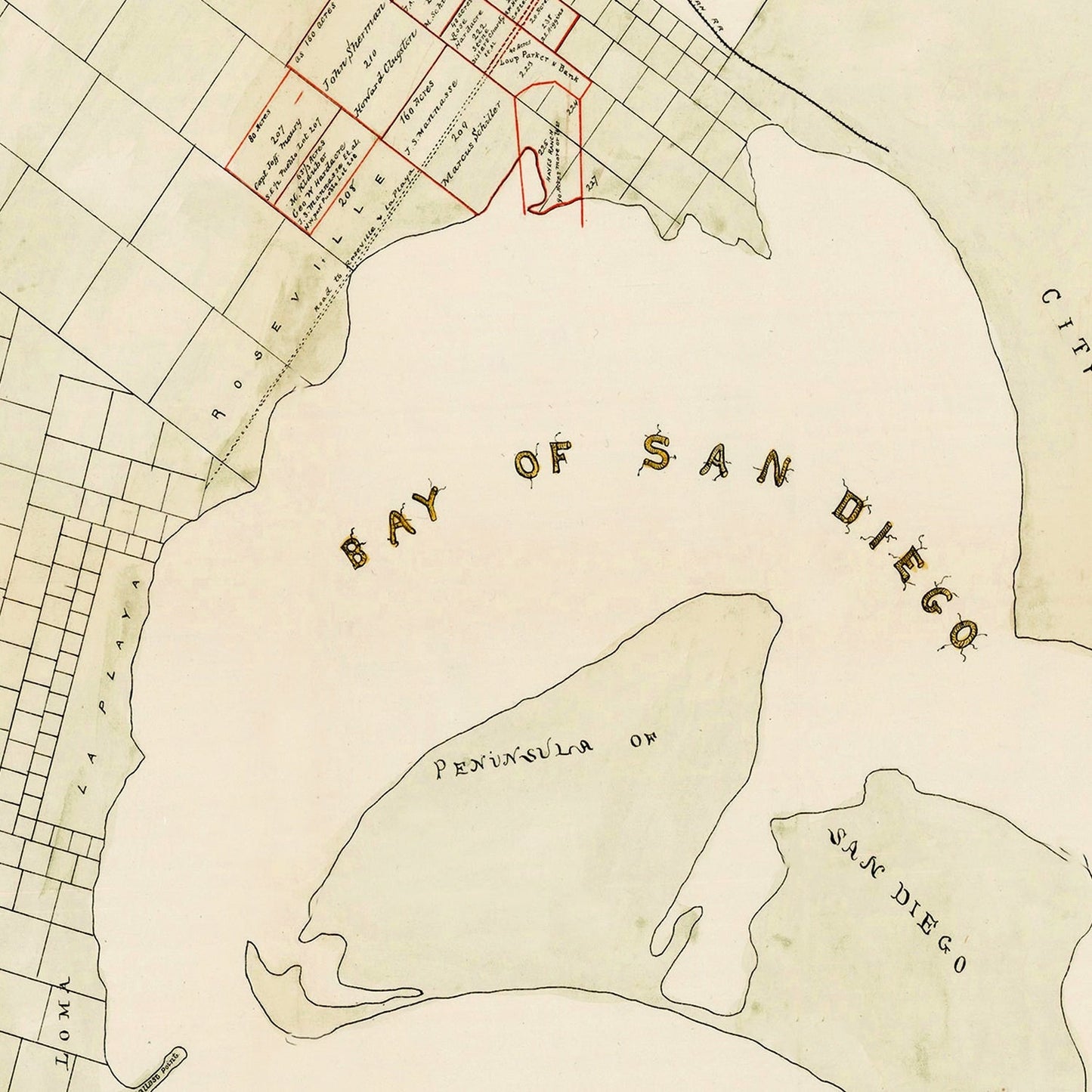 Vintage Map of San Diego, California, 1892