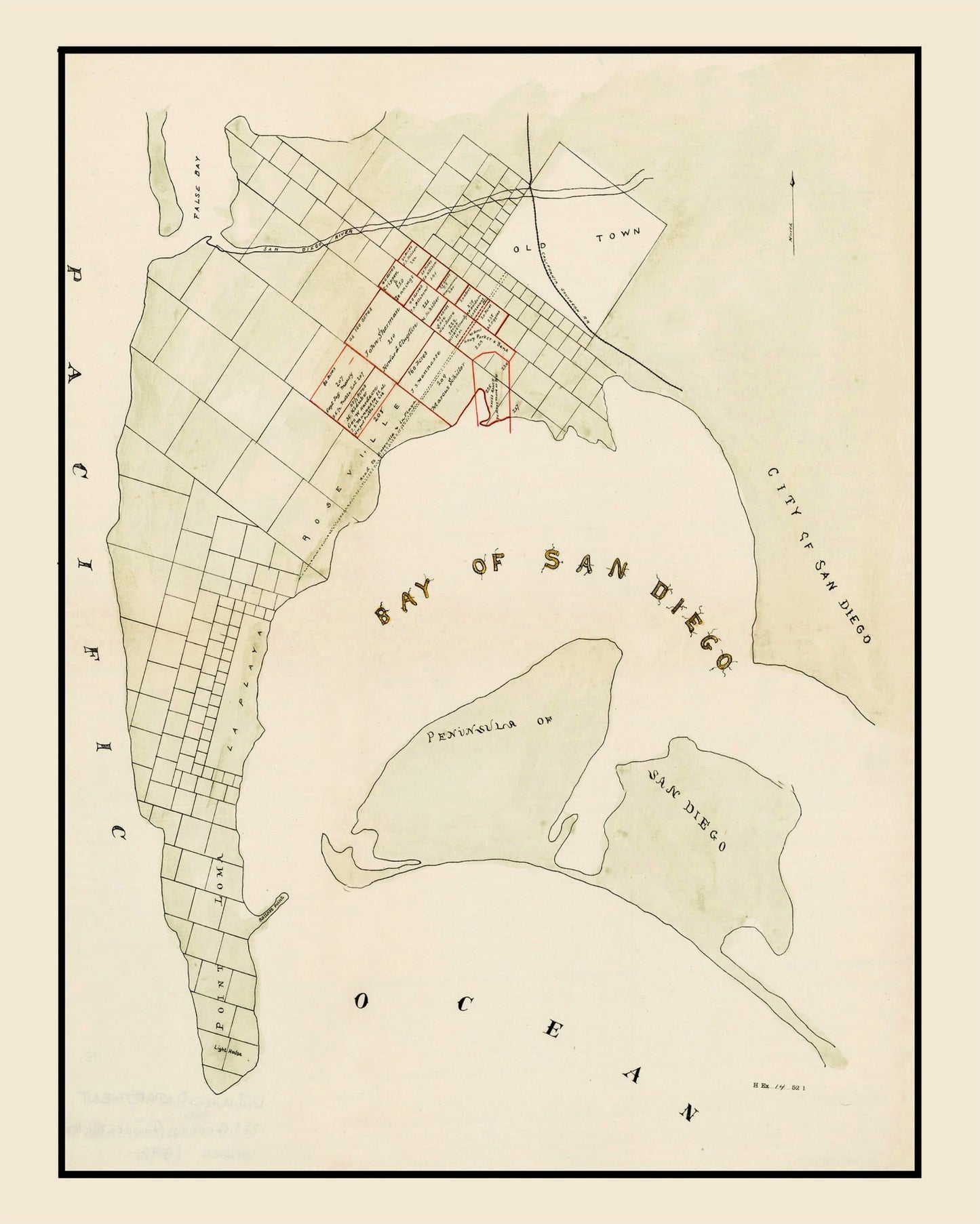 Vintage Map of San Diego, California, 1892