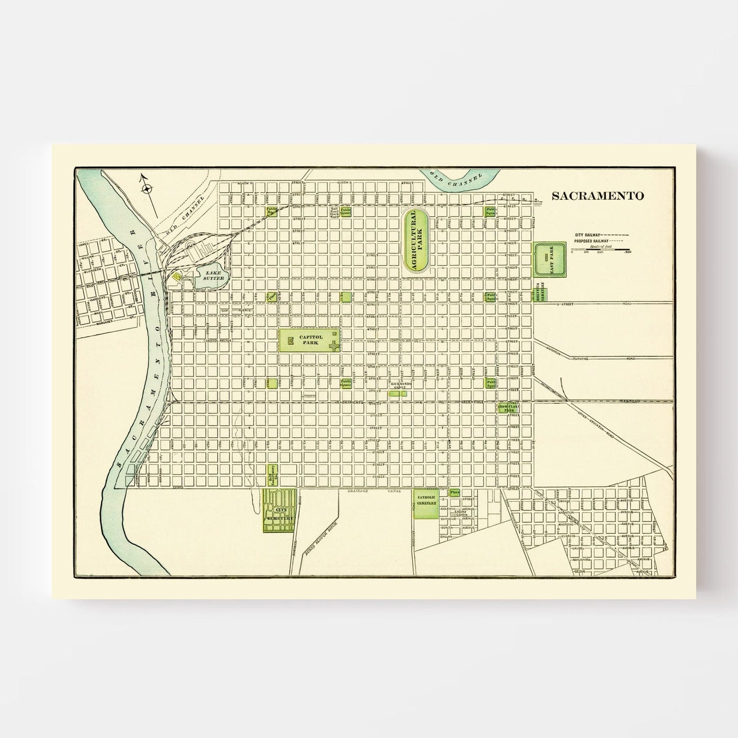Vintage Map of Sacramento, California, 1892