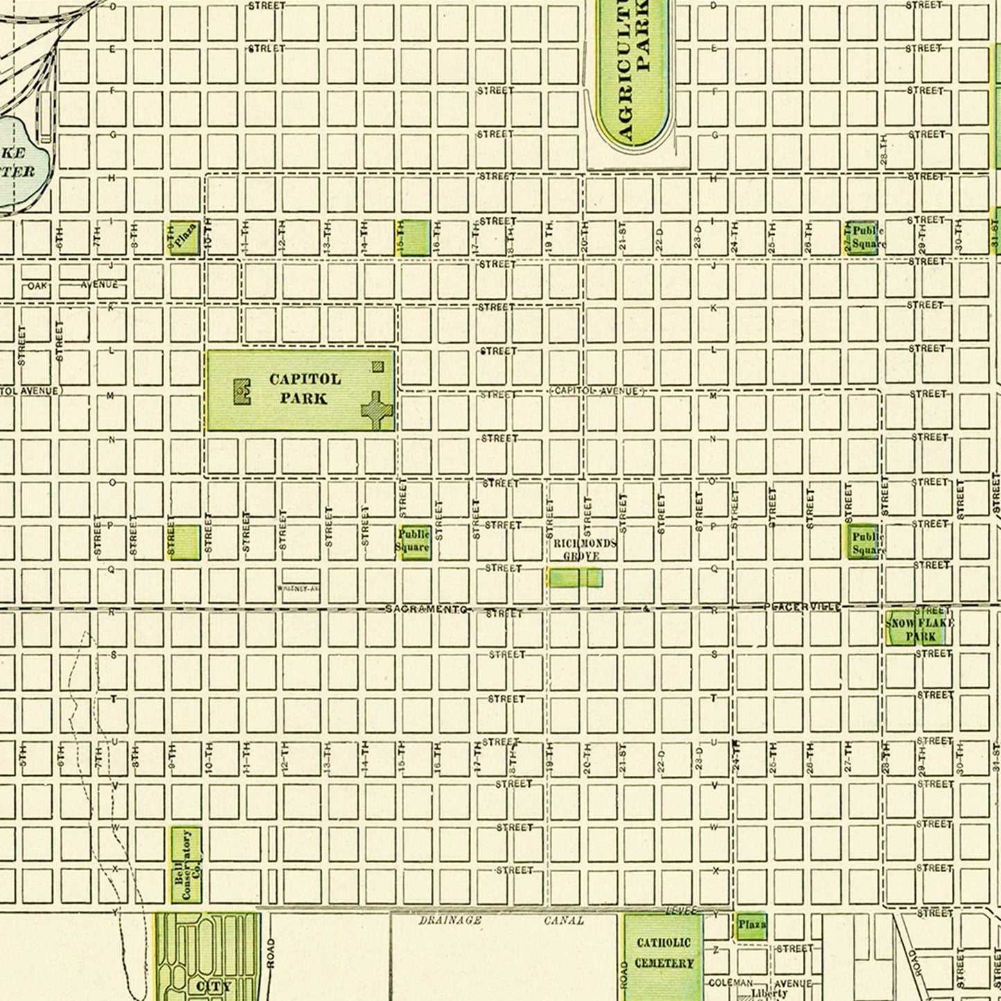Vintage Map of Sacramento, California, 1892