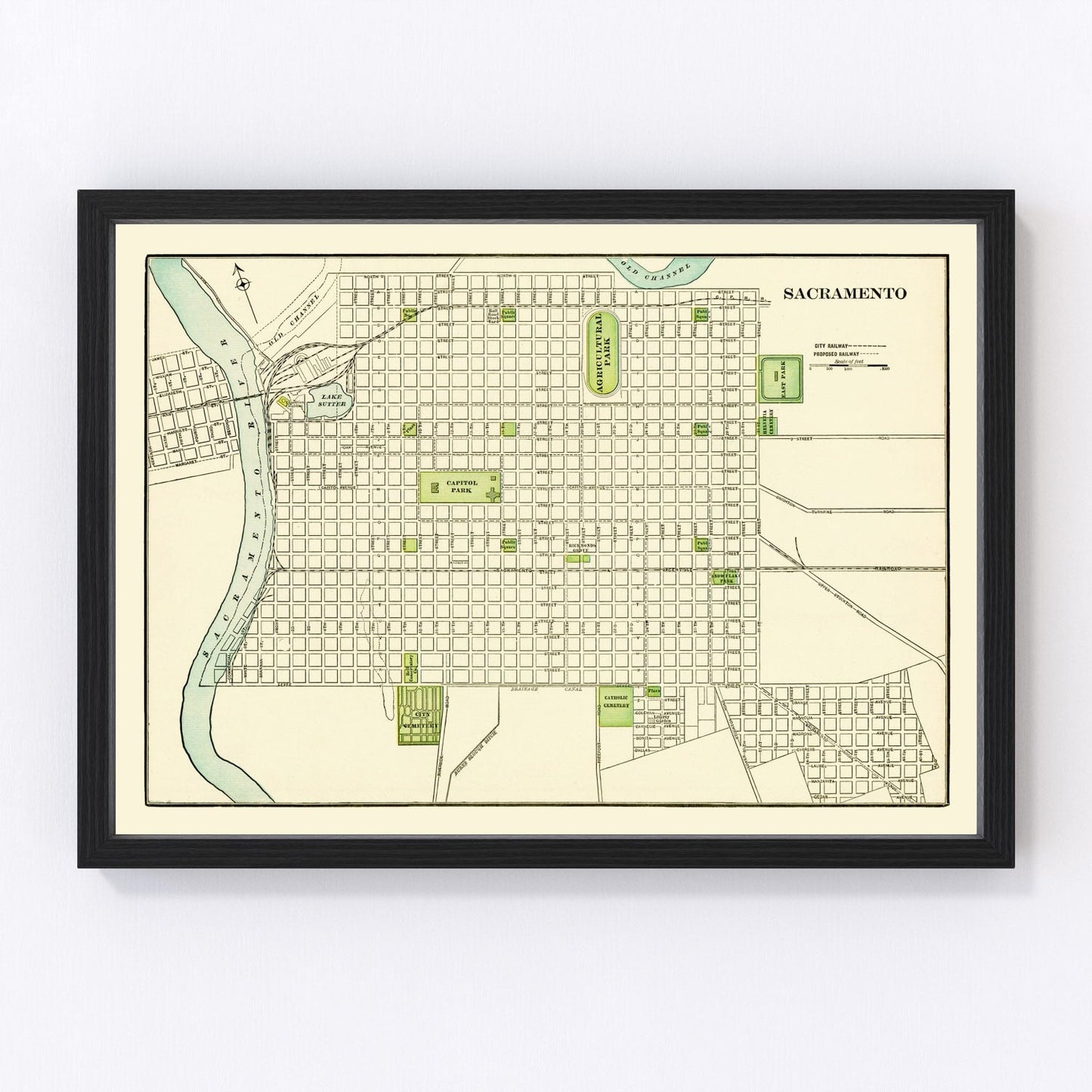vintage map of Sacramento, California, 1892