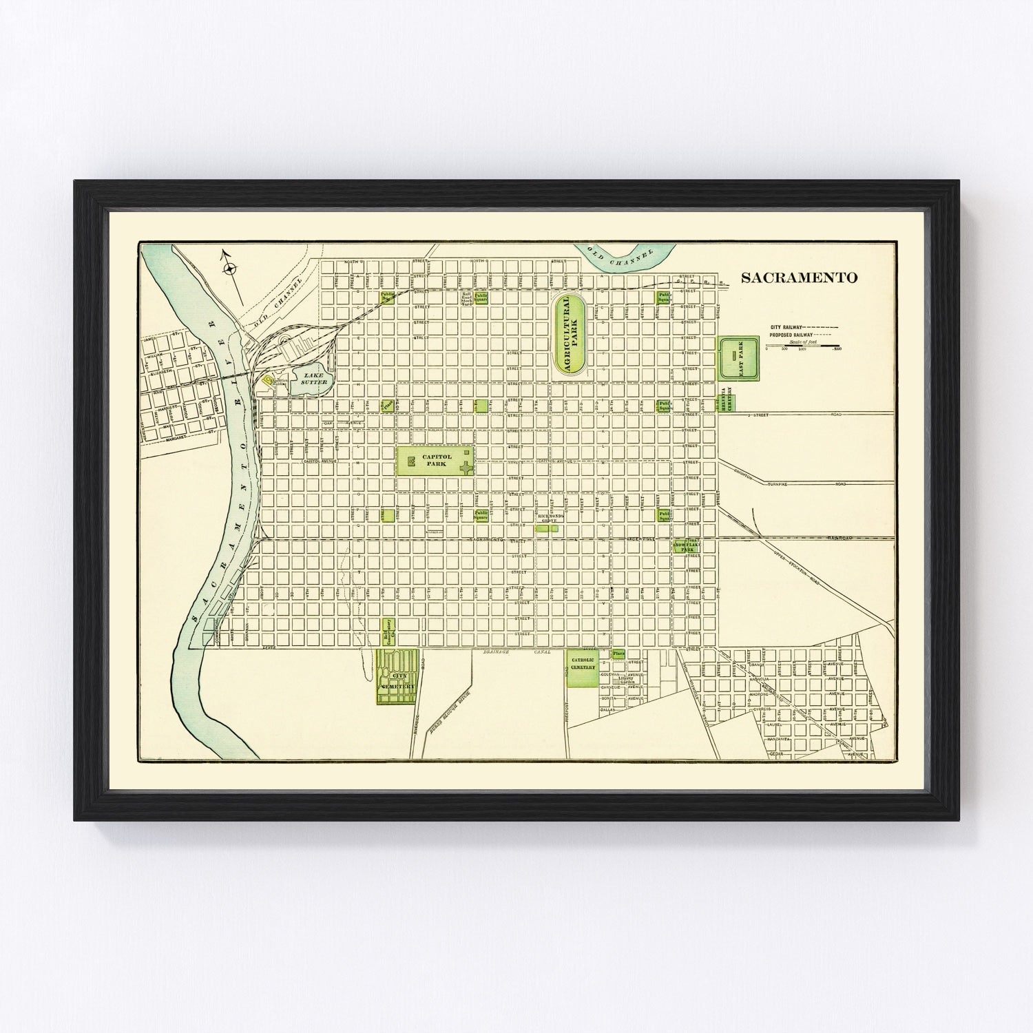 vintage map of Sacramento, California, 1892