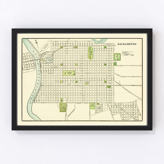 vintage map of Sacramento, California, 1892