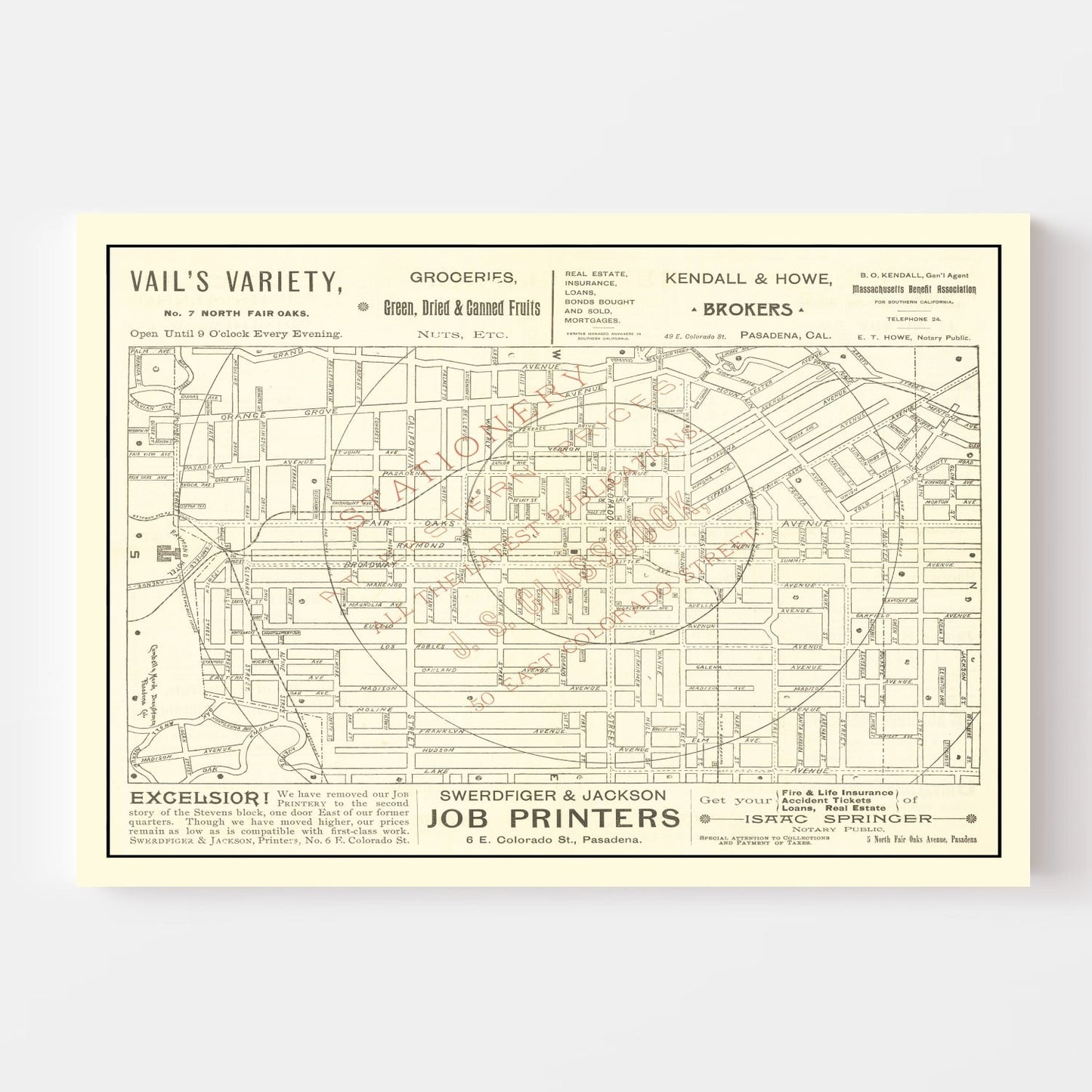 Vintage Map of Pasadena, California, 1893