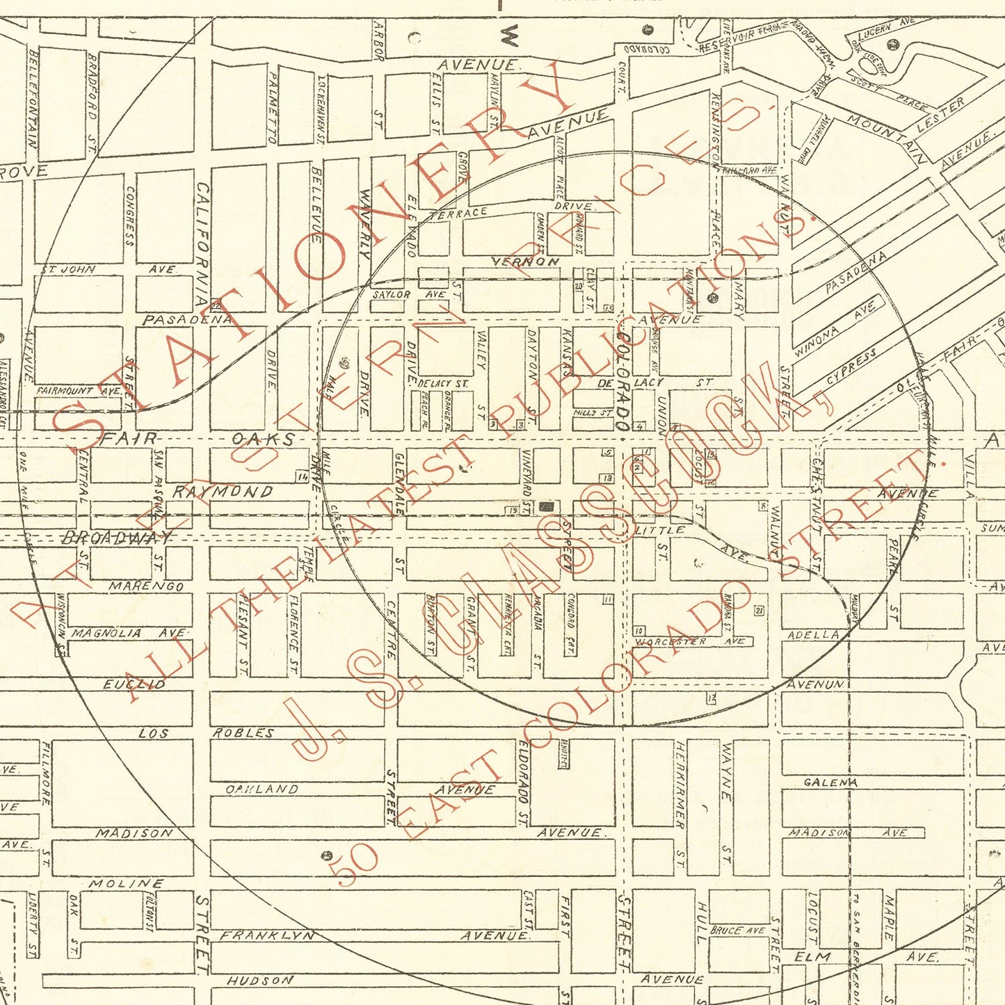 Vintage Map of Pasadena, California, 1893