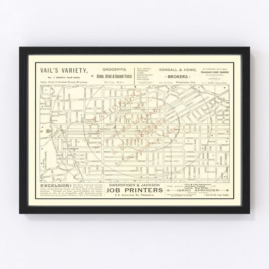 Vintage map of Pasadena, California, 1893