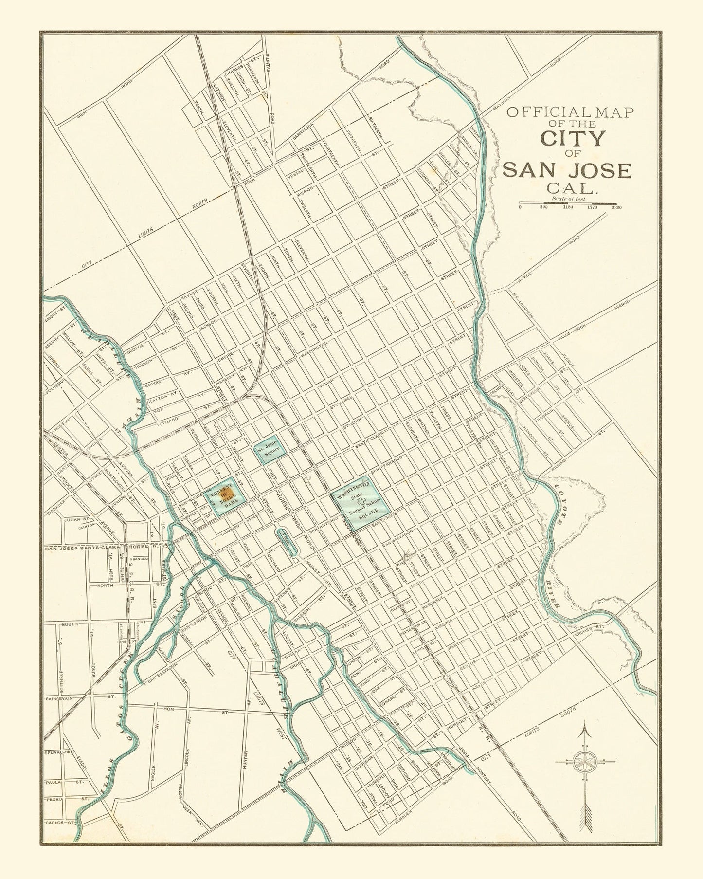 Vintage Map of San Jose, California, 1893