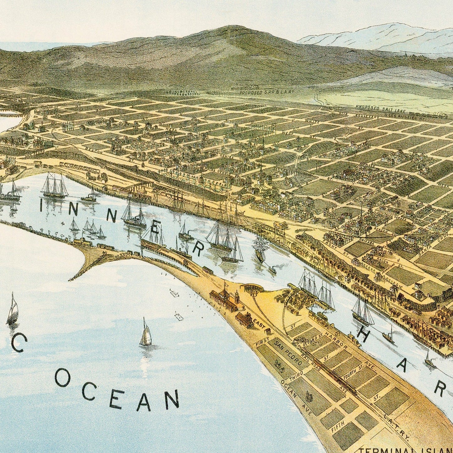 Vintage Map of San Pedro, California, 1897 No.2