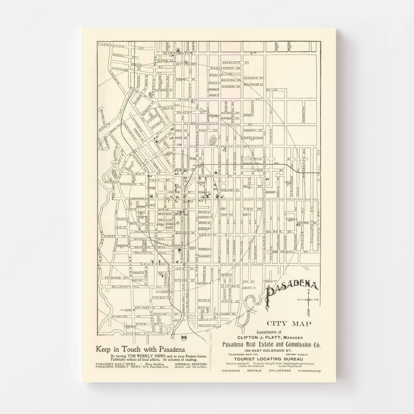 Vintage Map of Pasadena, California, 1902