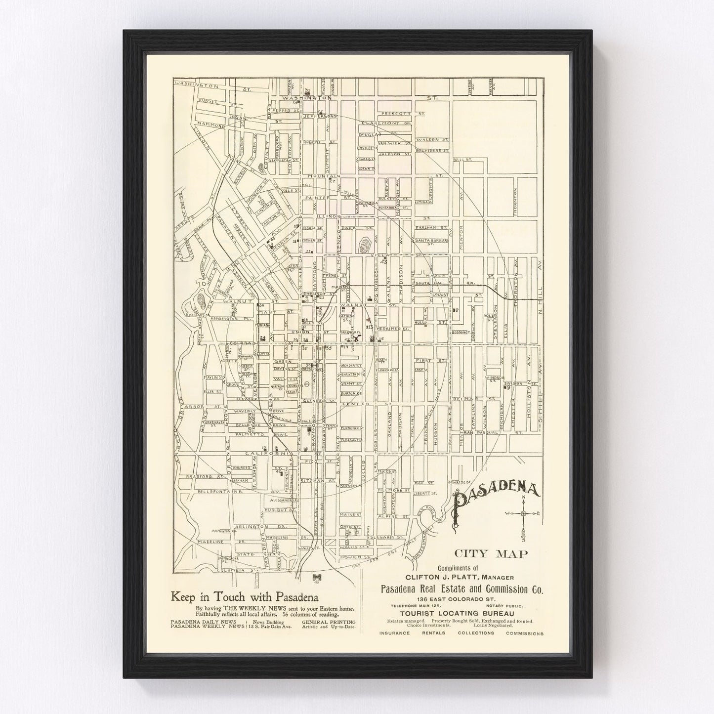 Vintage map of Pasadena, California, 1902