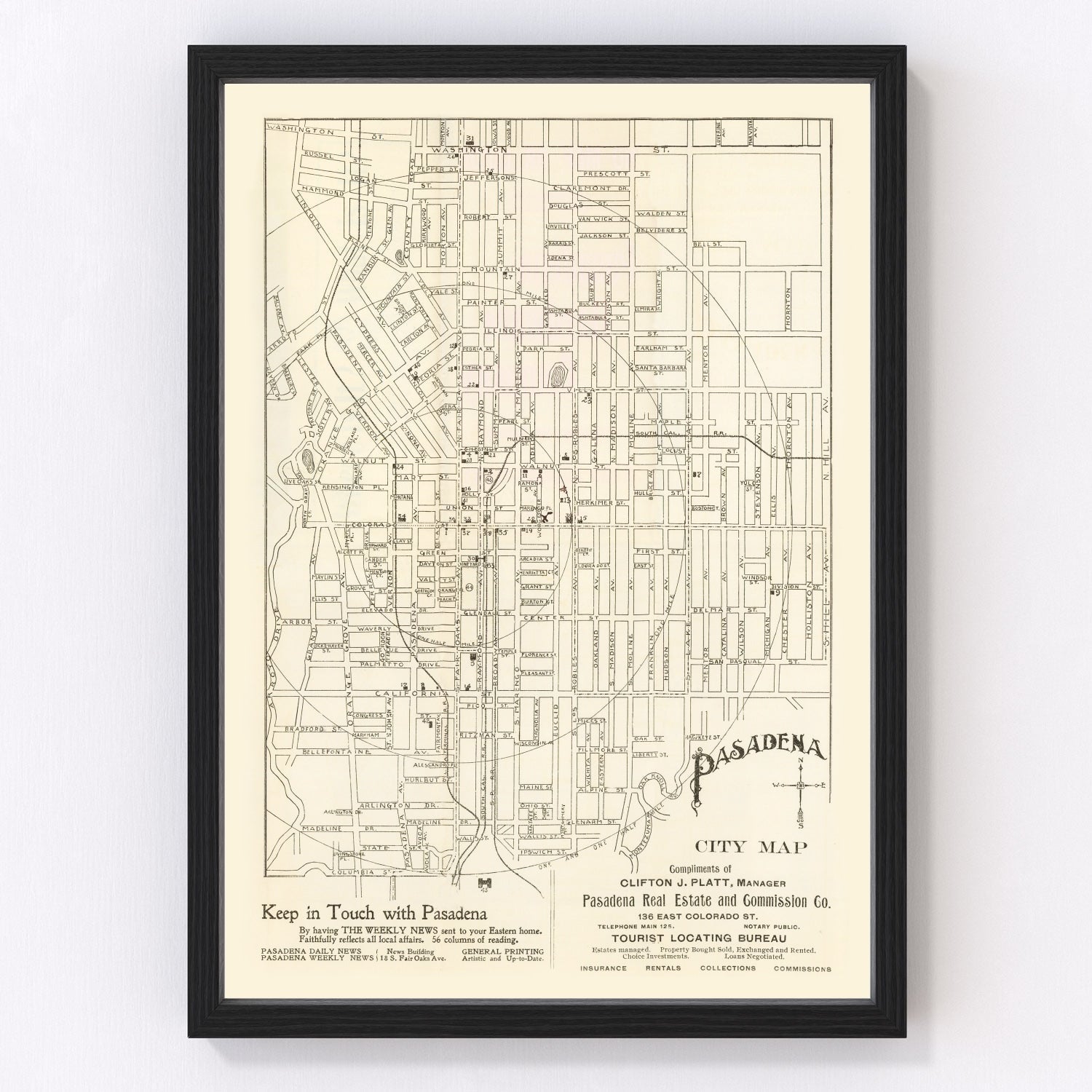 Vintage map of Pasadena, California, 1902