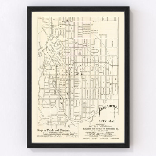 Vintage map of Pasadena, California, 1902