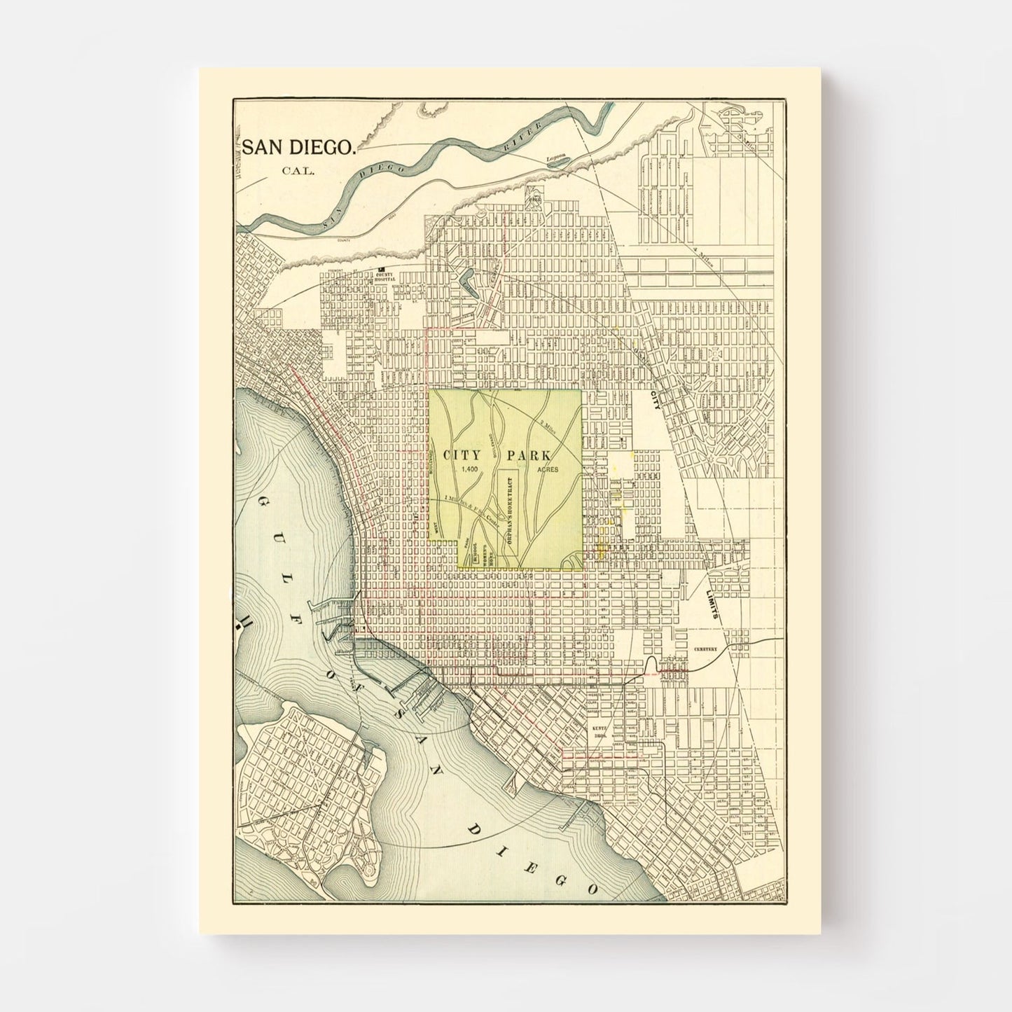 Vintage Map of San Diego, California, 1902