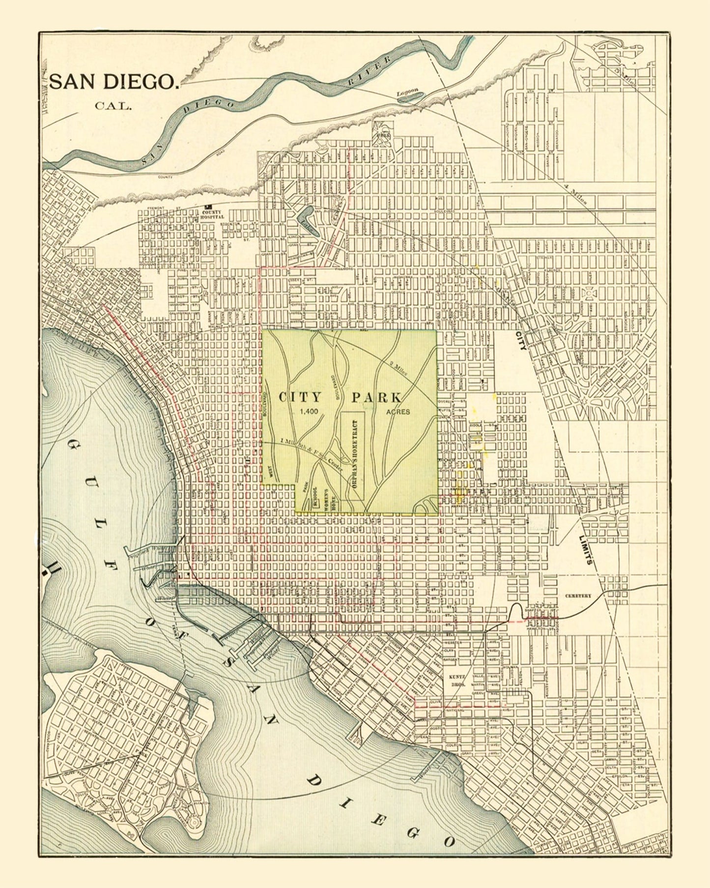 Vintage Map of San Diego, California, 1902