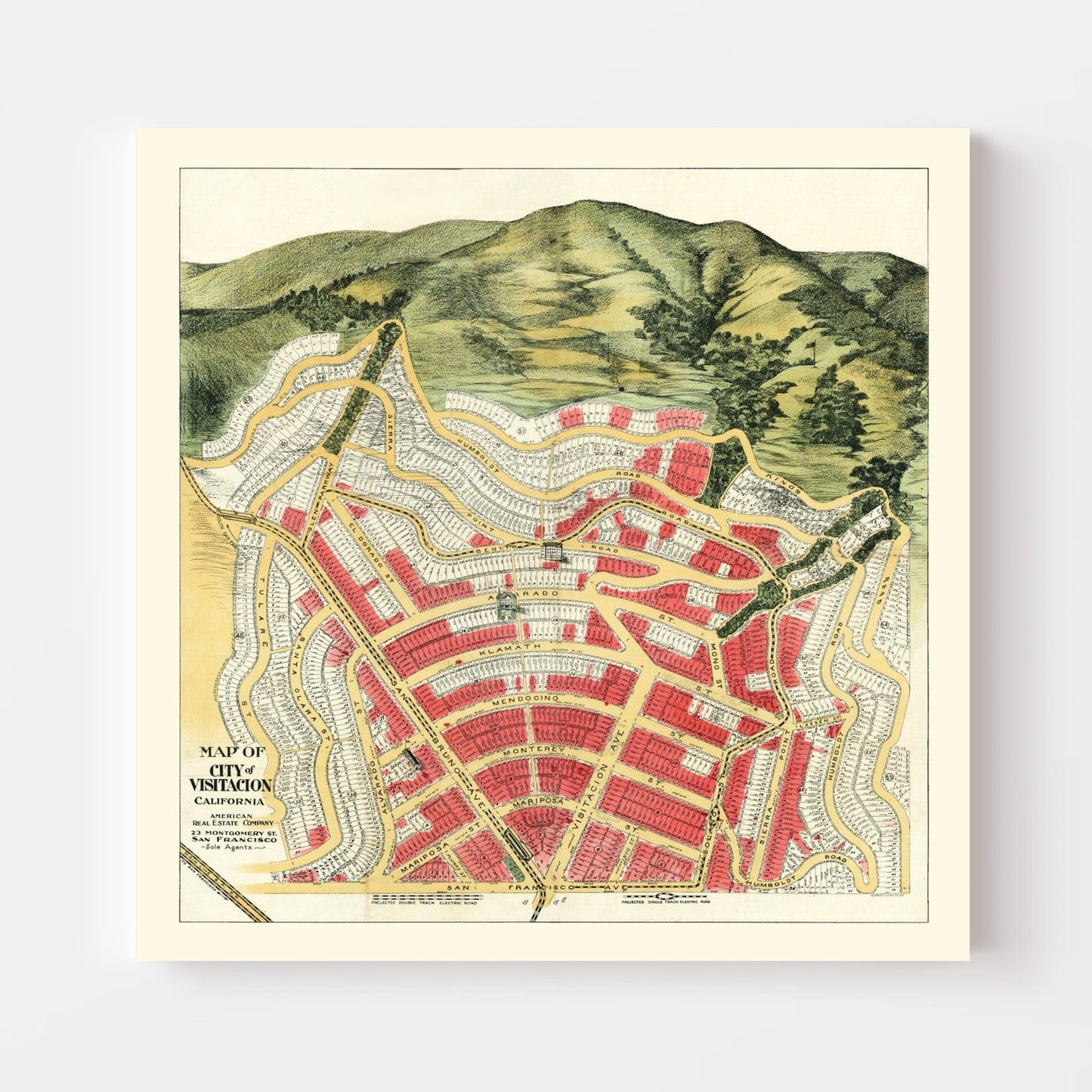 Vintage Map of Visitacion, San Francisco, California, 1908