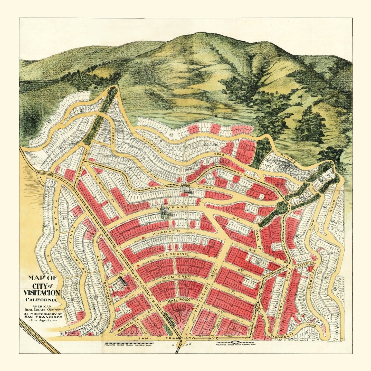 Vintage Map of Visitacion, San Francisco, California, 1908