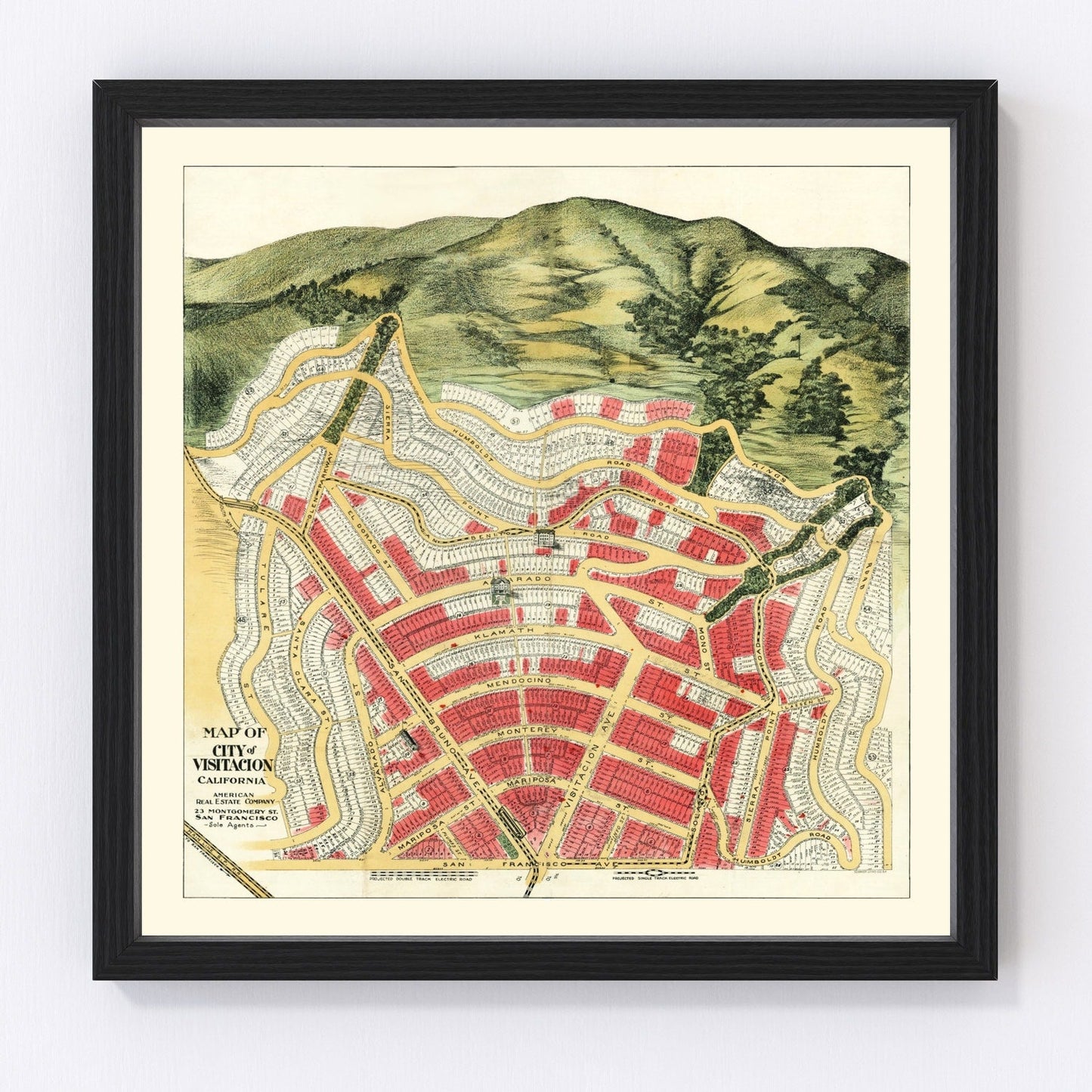 Vintage map of Visitacion, San Francisco, California, 1908, digitally restored
