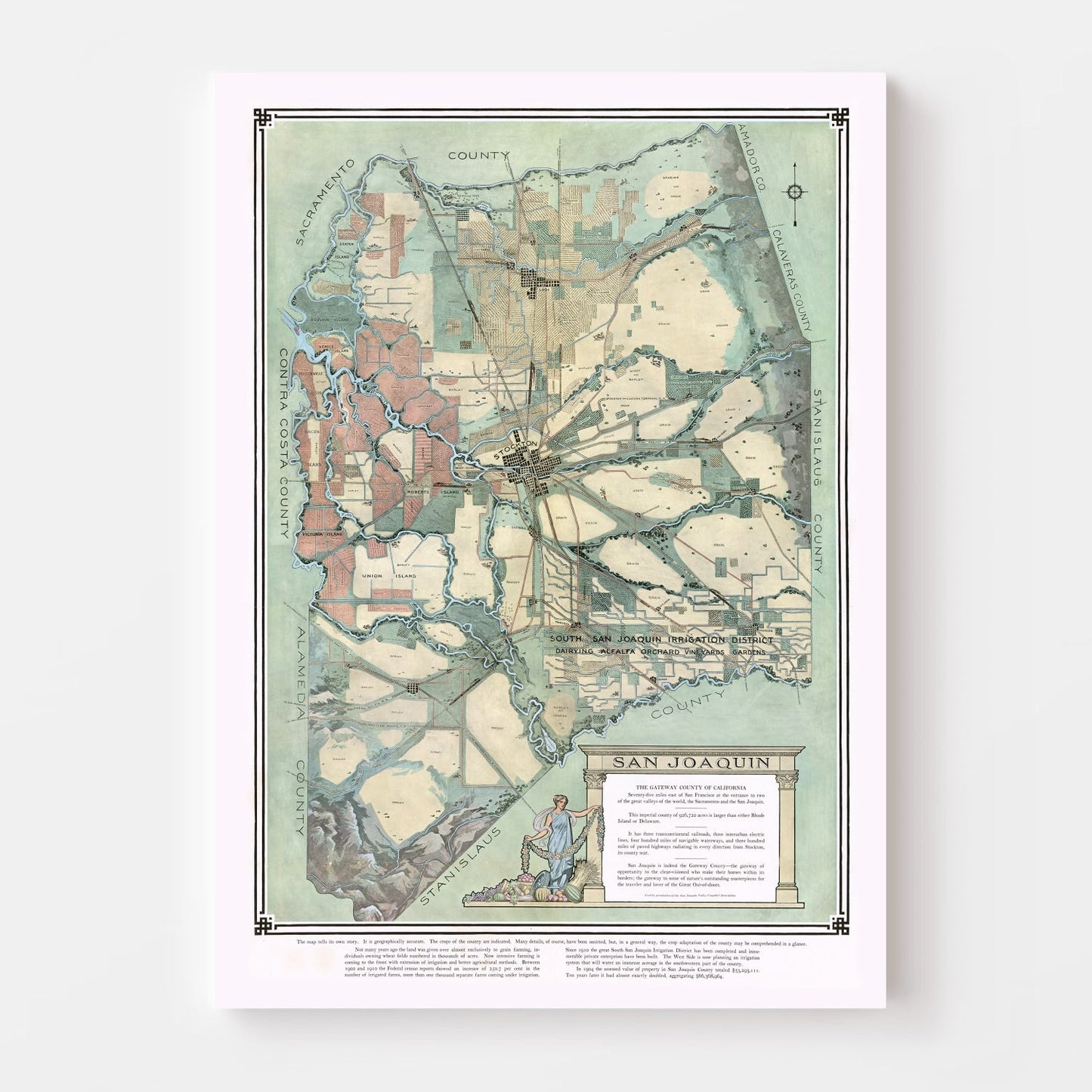 Vintage Map of San Joaquin, California, 1910 II