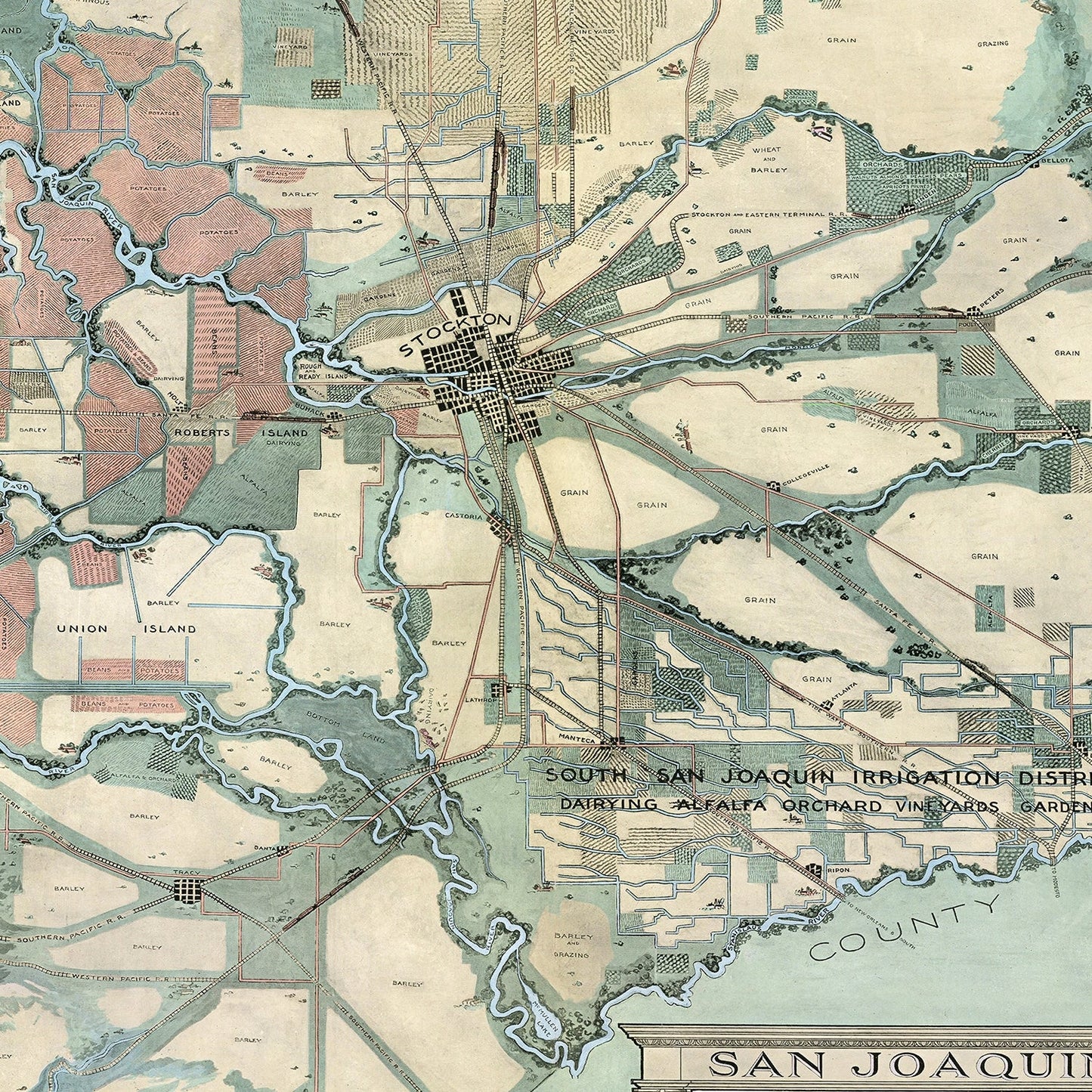 Vintage Map of San Joaquin, California, 1910 II
