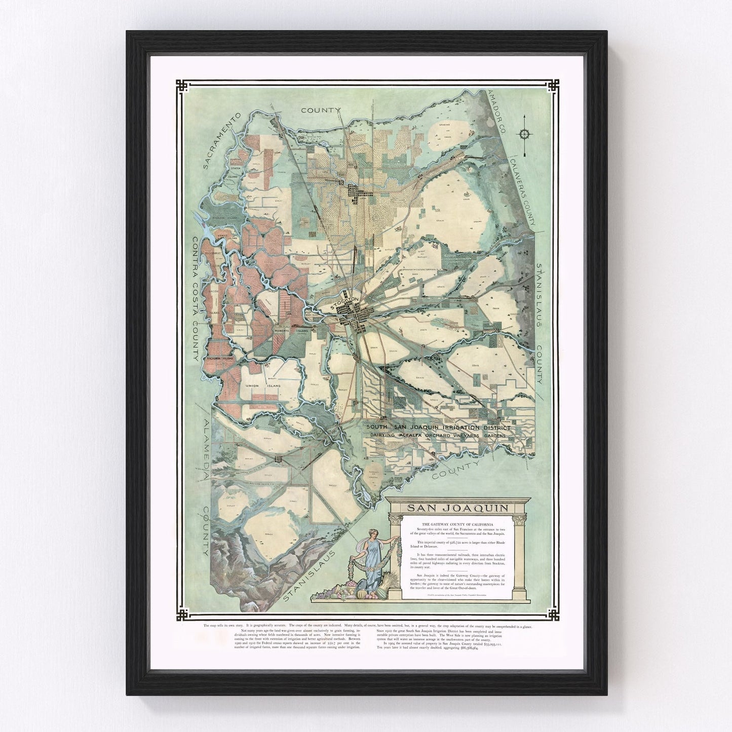 Vintage map of San Joaquin, Fresno County, California, 1910