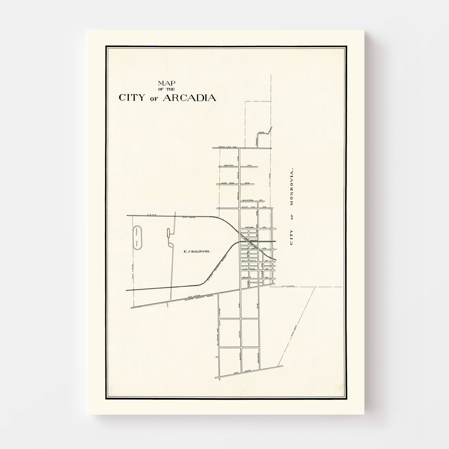 Vintage Map of Arcadia, California, 1910