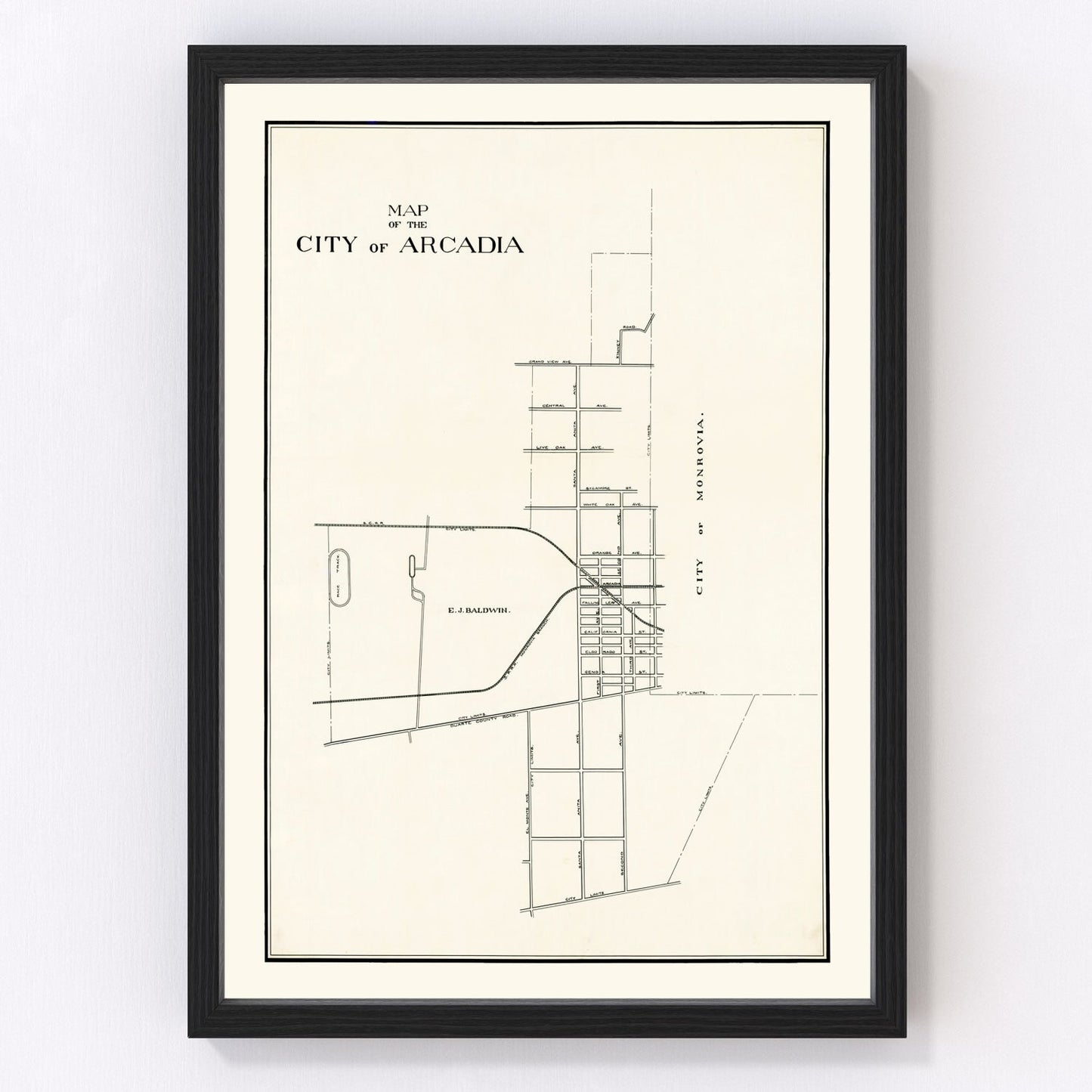 vintage map of Arcadia, California, 1910