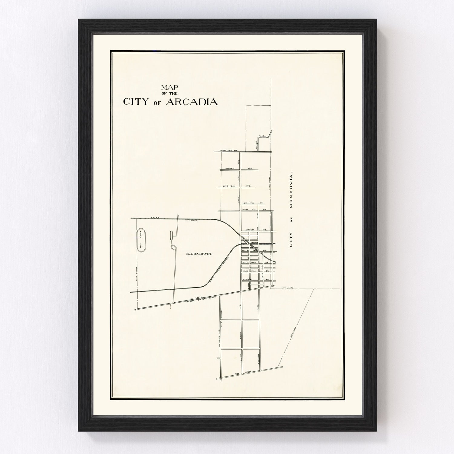 vintage map of Arcadia, California, 1910
