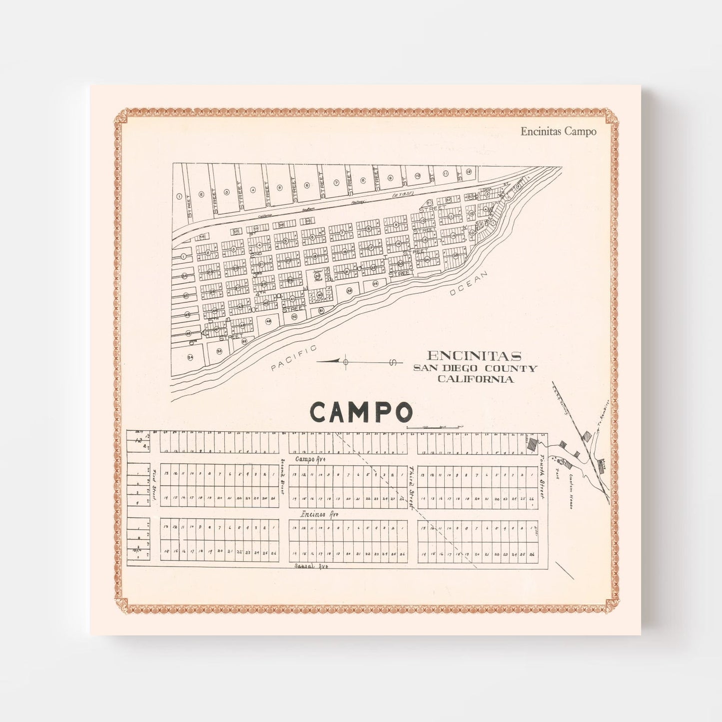 Vintage Map of Encinitas, California, 1912