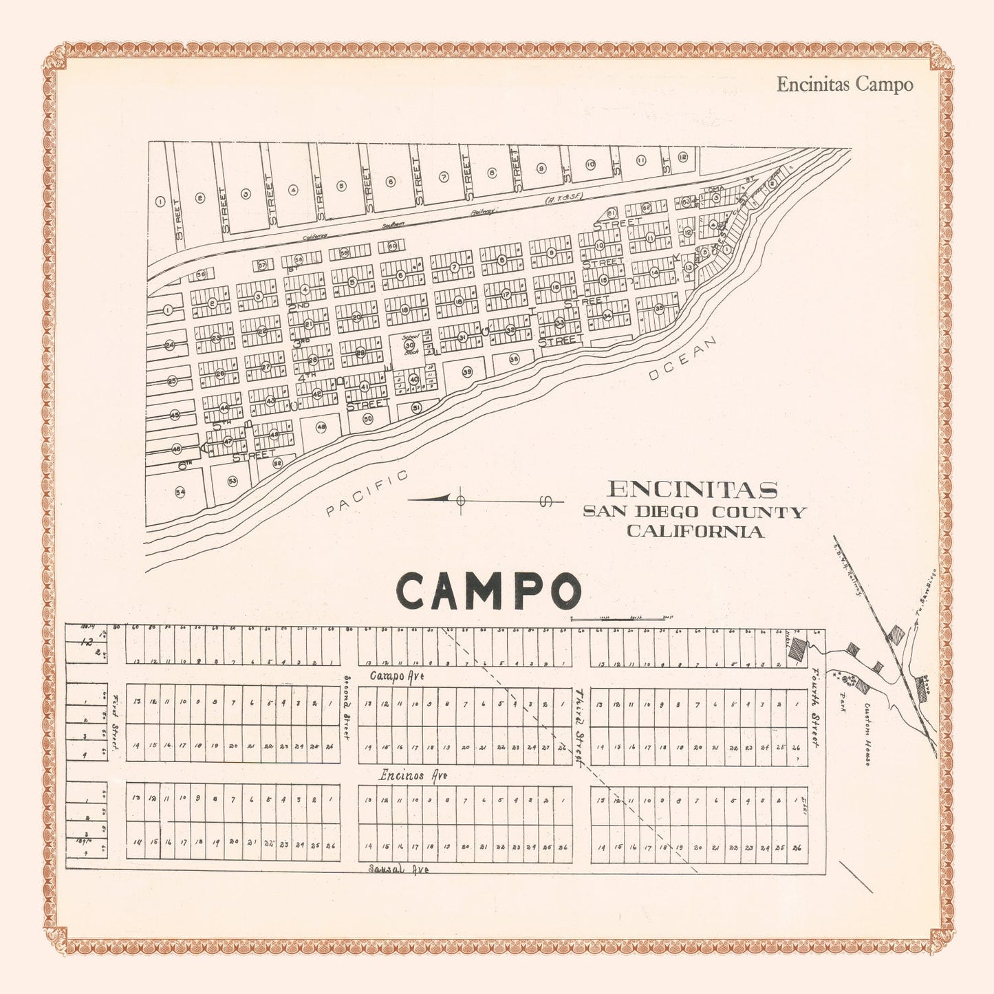 Vintage Map of Encinitas, California, 1912