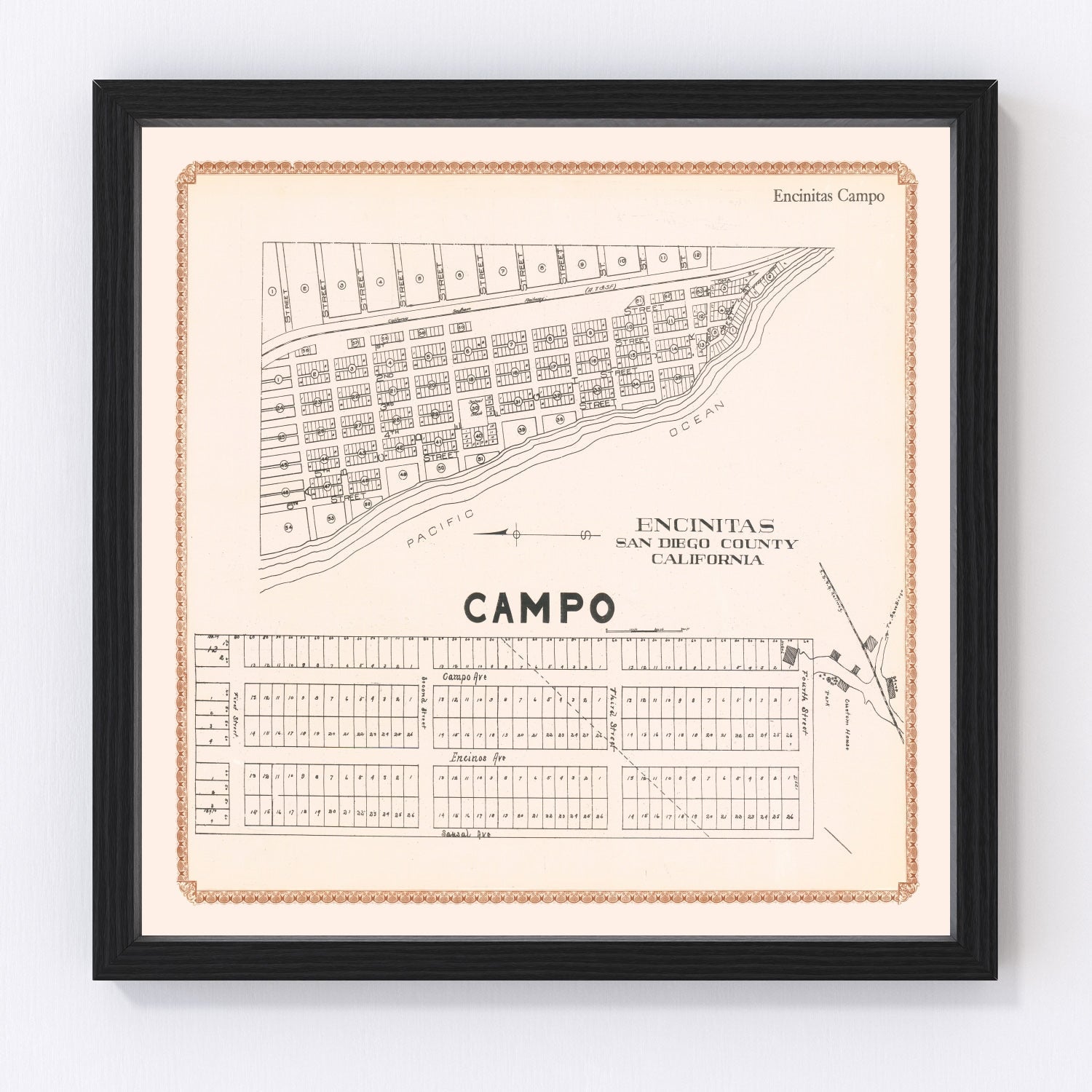 Vintage map of Encinitas, California, 1912