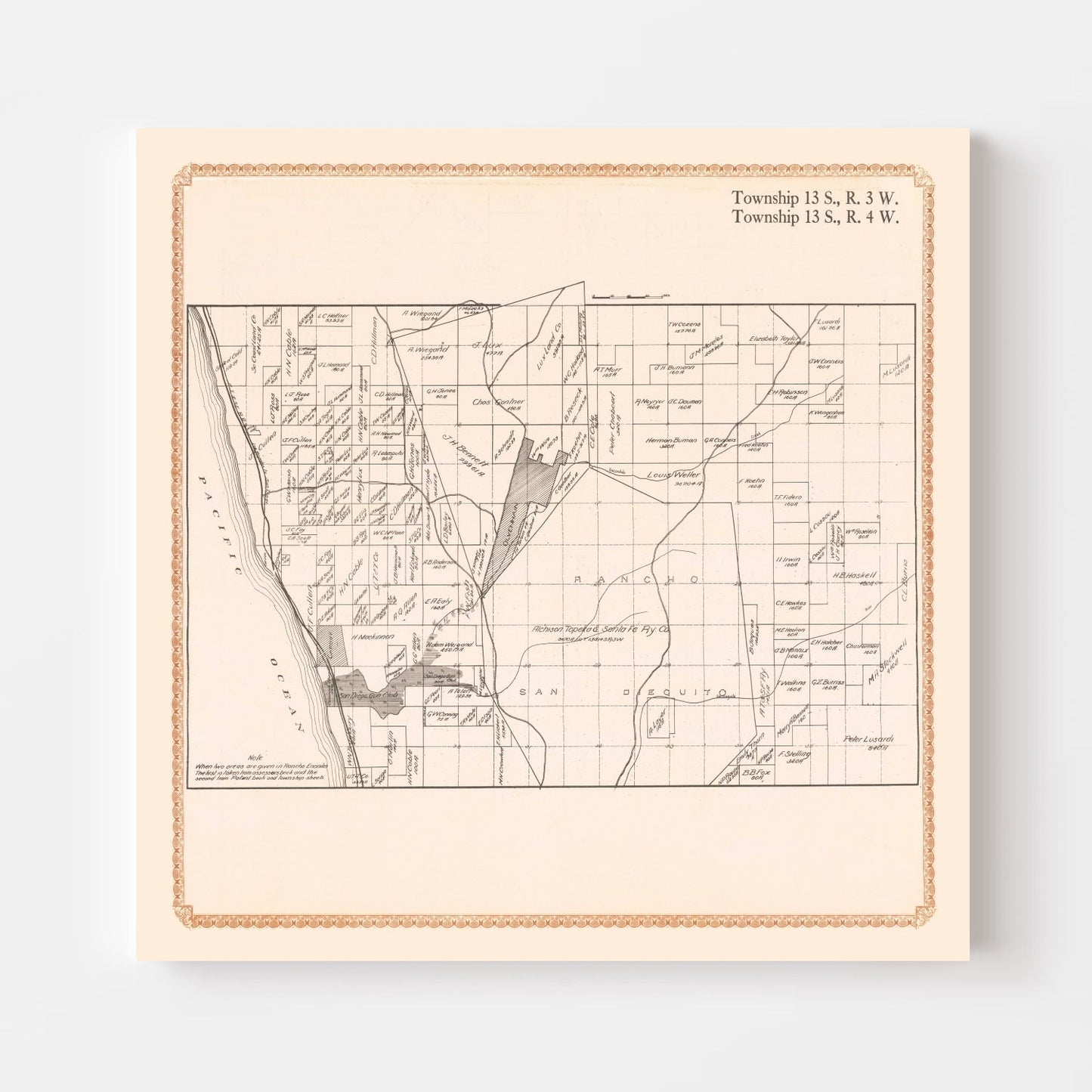 Vintage Map of Rancho Santa Fe, California, 1912