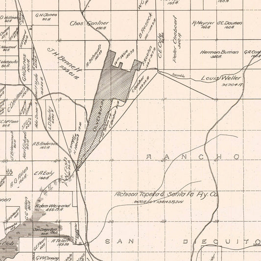 Vintage Map of Rancho Santa Fe, California, 1912