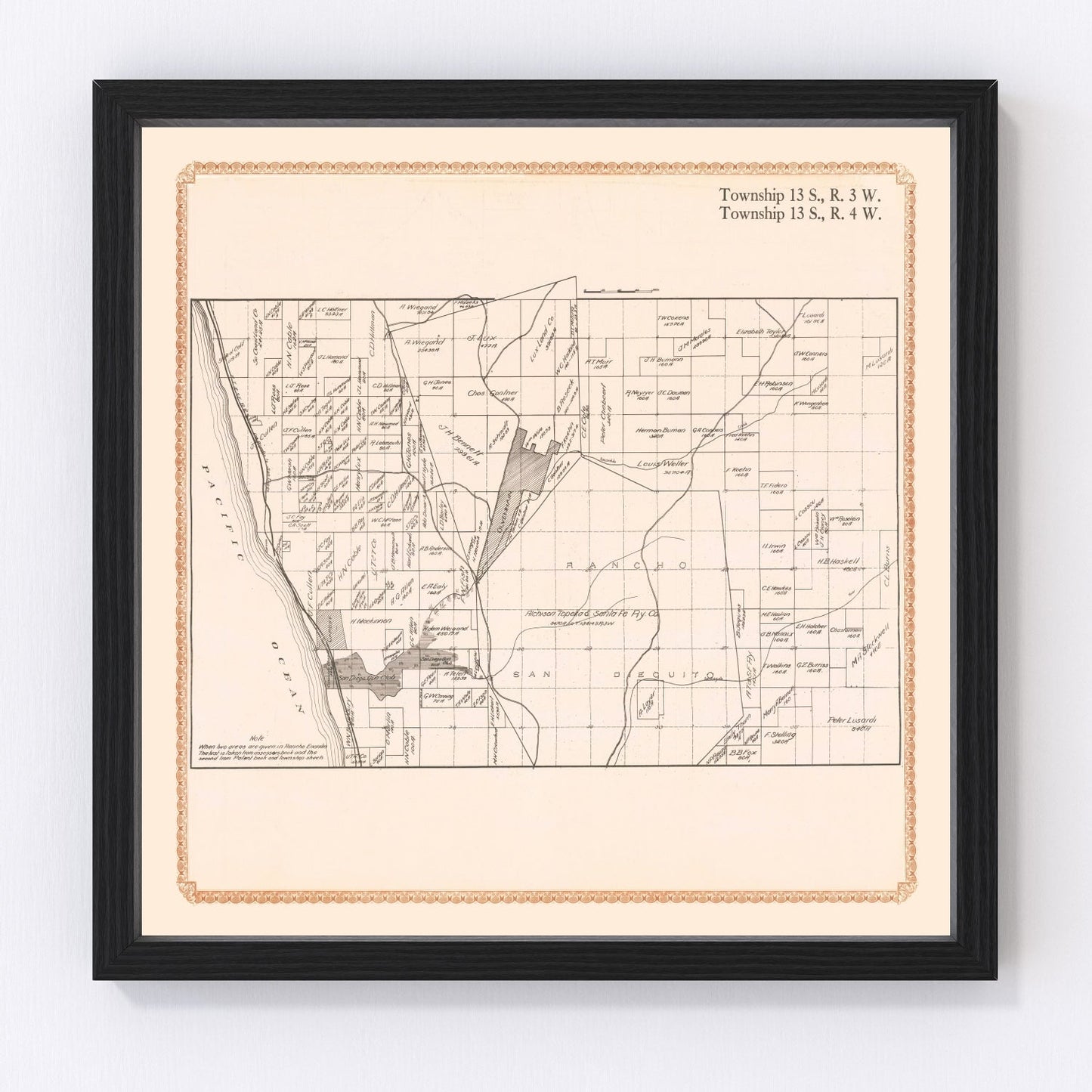 Vintage map of Rancho Santa Fe, California, 1912