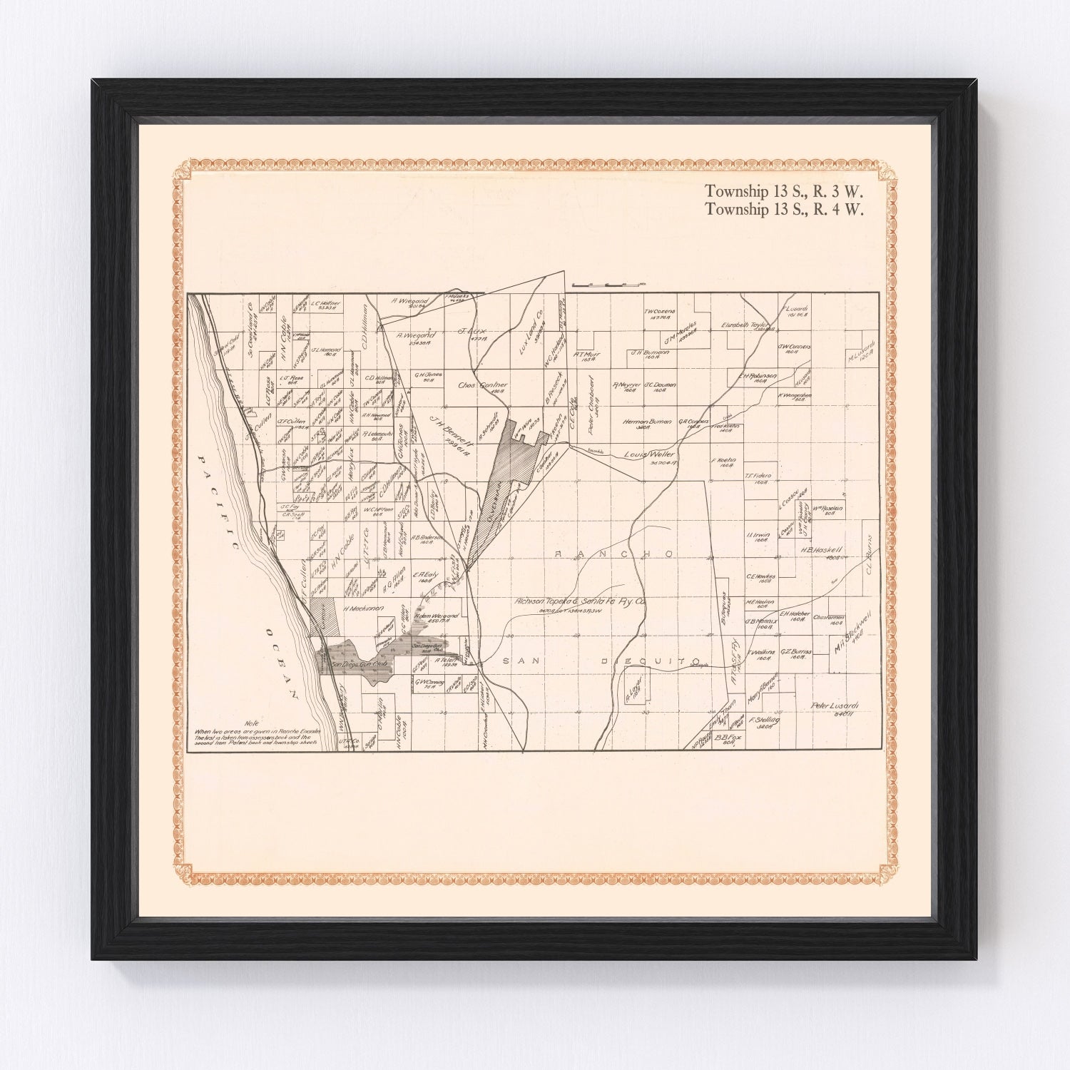 Vintage map of Rancho Santa Fe, California, 1912