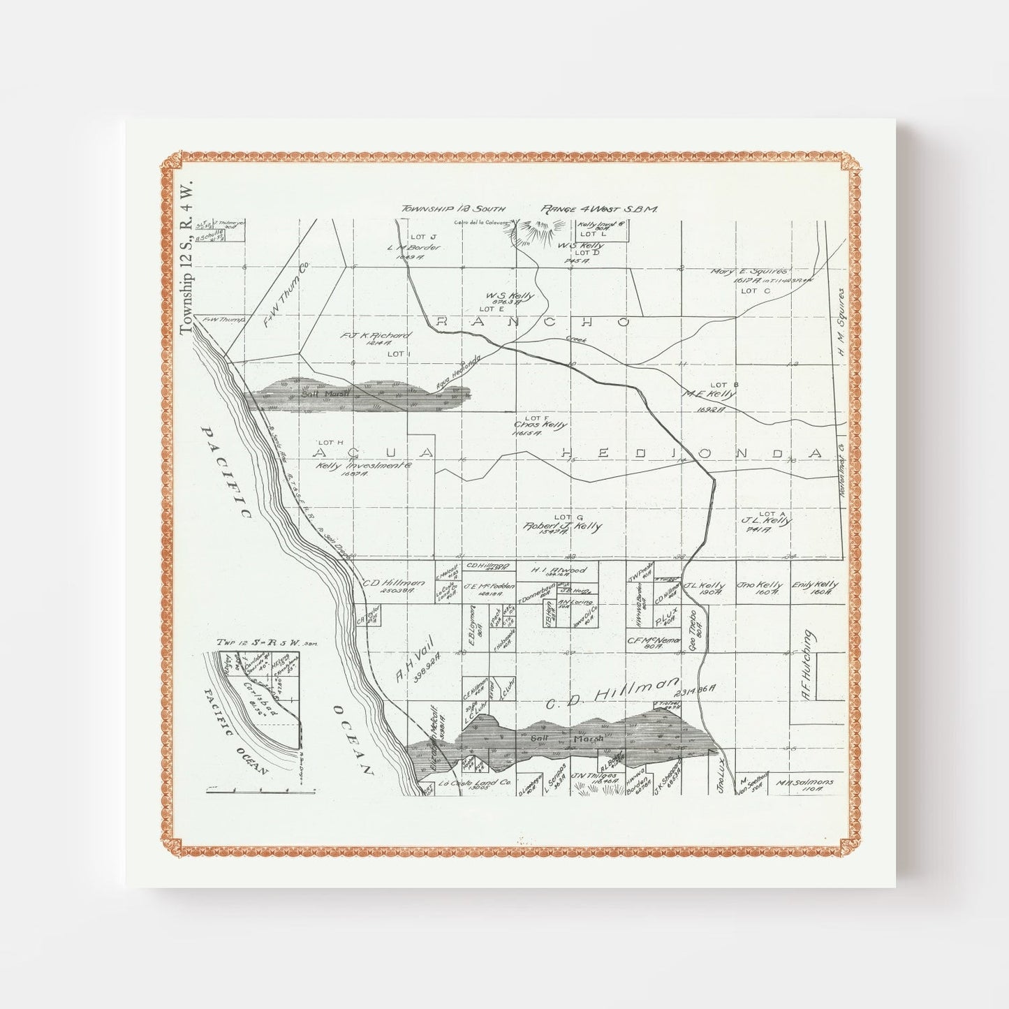 Vintage Map of Carlsbad, California, 1912