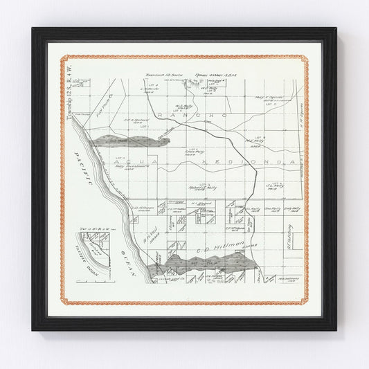 Vintage map of Carlsbad, California, 1912, restored vintage wall art print