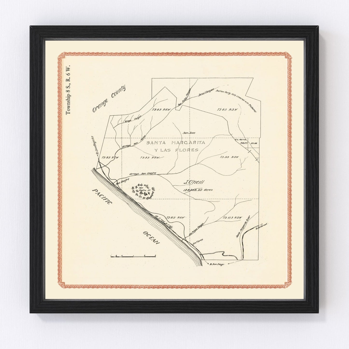 Vintage map of Camp Pendleton, California, 1912, digitally restored antique cartographic print