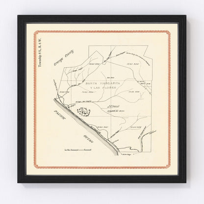 Vintage map of Camp Pendleton, California, 1912, digitally restored antique cartographic print
