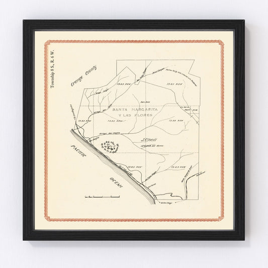Vintage map of Camp Pendleton, California, 1912, digitally restored antique cartographic print
