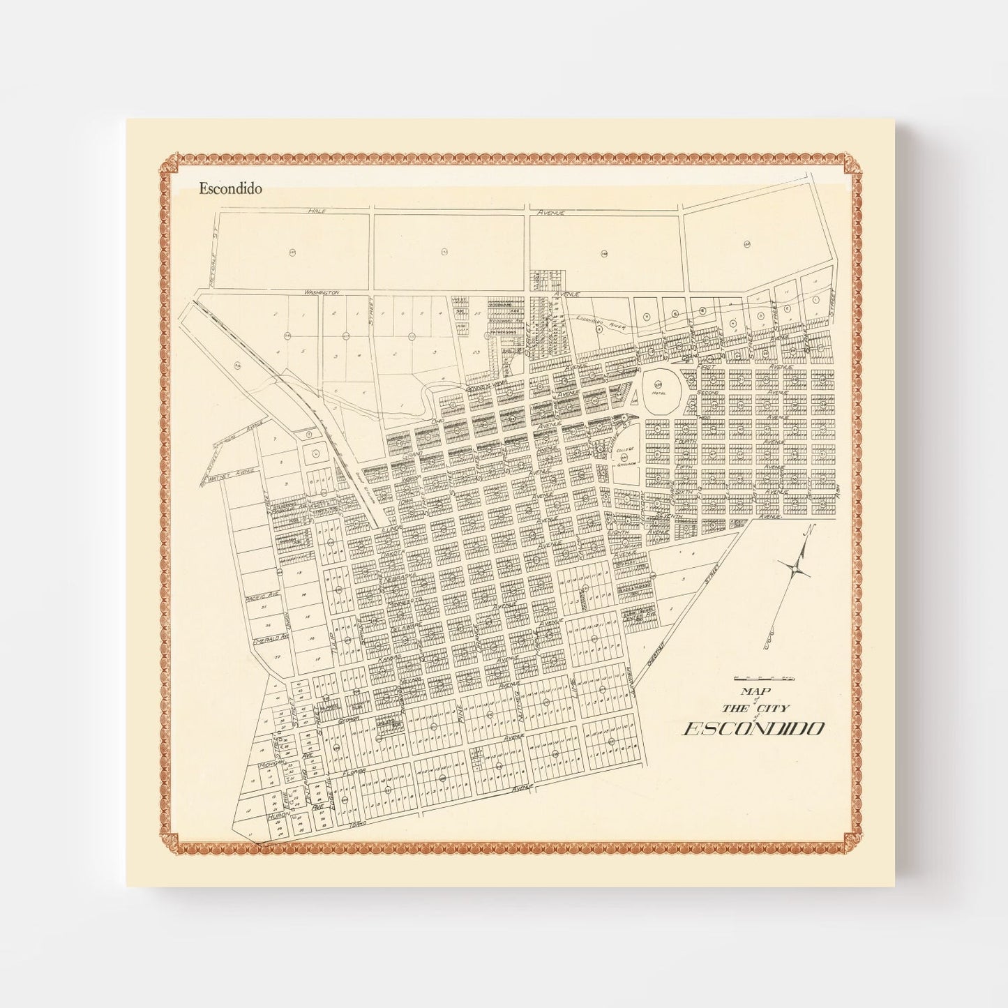 Vintage Map of Escondido, California, 1912