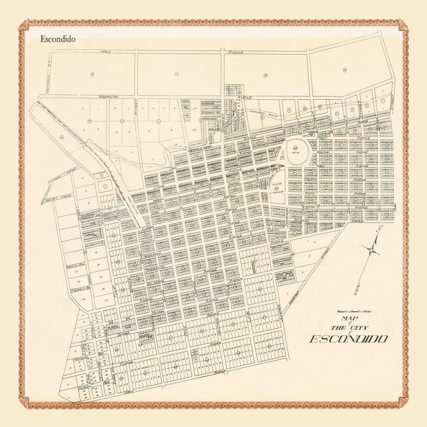 Vintage Map of Escondido, California, 1912