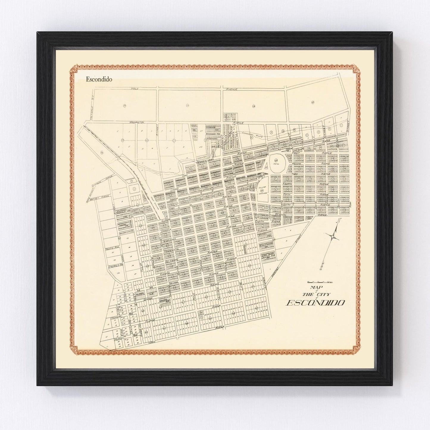 Vintage map of Escondido, California, 1912