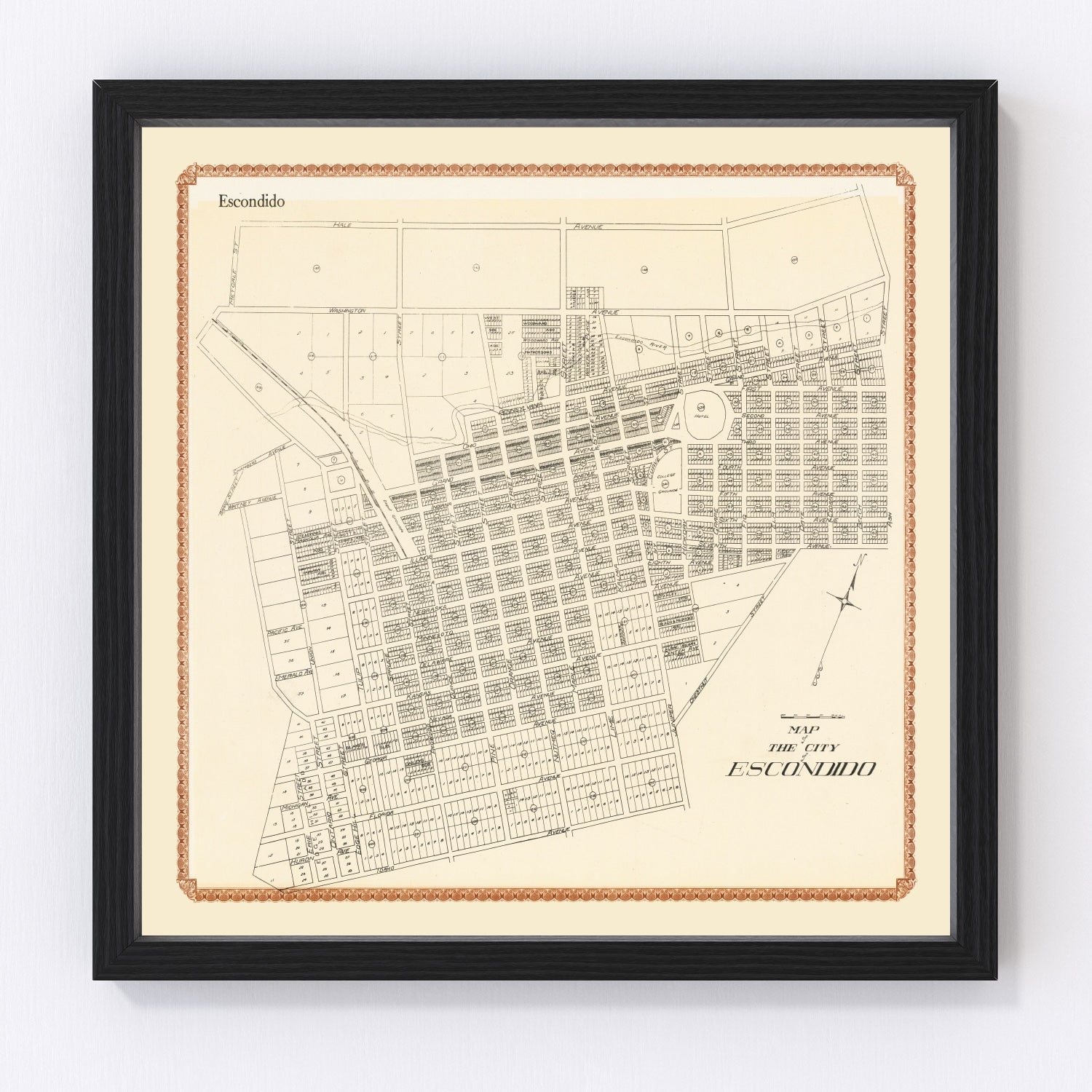 Vintage map of Escondido, California, 1912