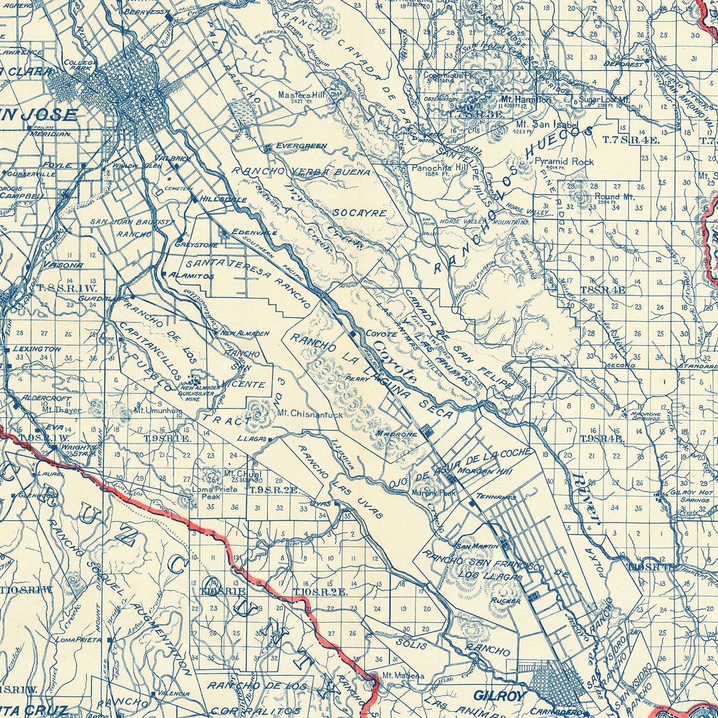 Vintage Map of Santa Clara County, California, 1913