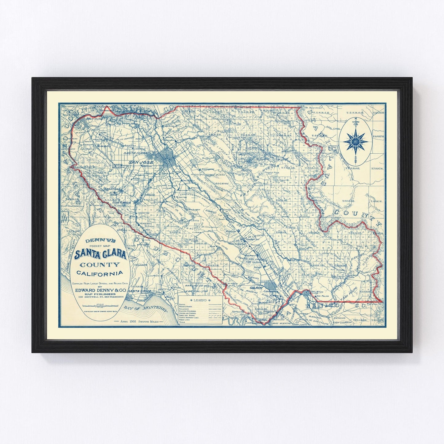 Vintage map of Santa Clara County, California, 1913